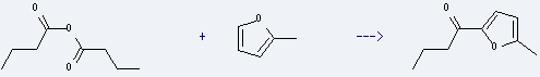 2-Methylfuran is used to produce 1-(5-methyl-[2]furyl)-butan-1-one by reaction with butyric acid anhydride.